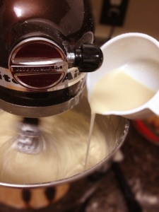 adding soy milk to the batter